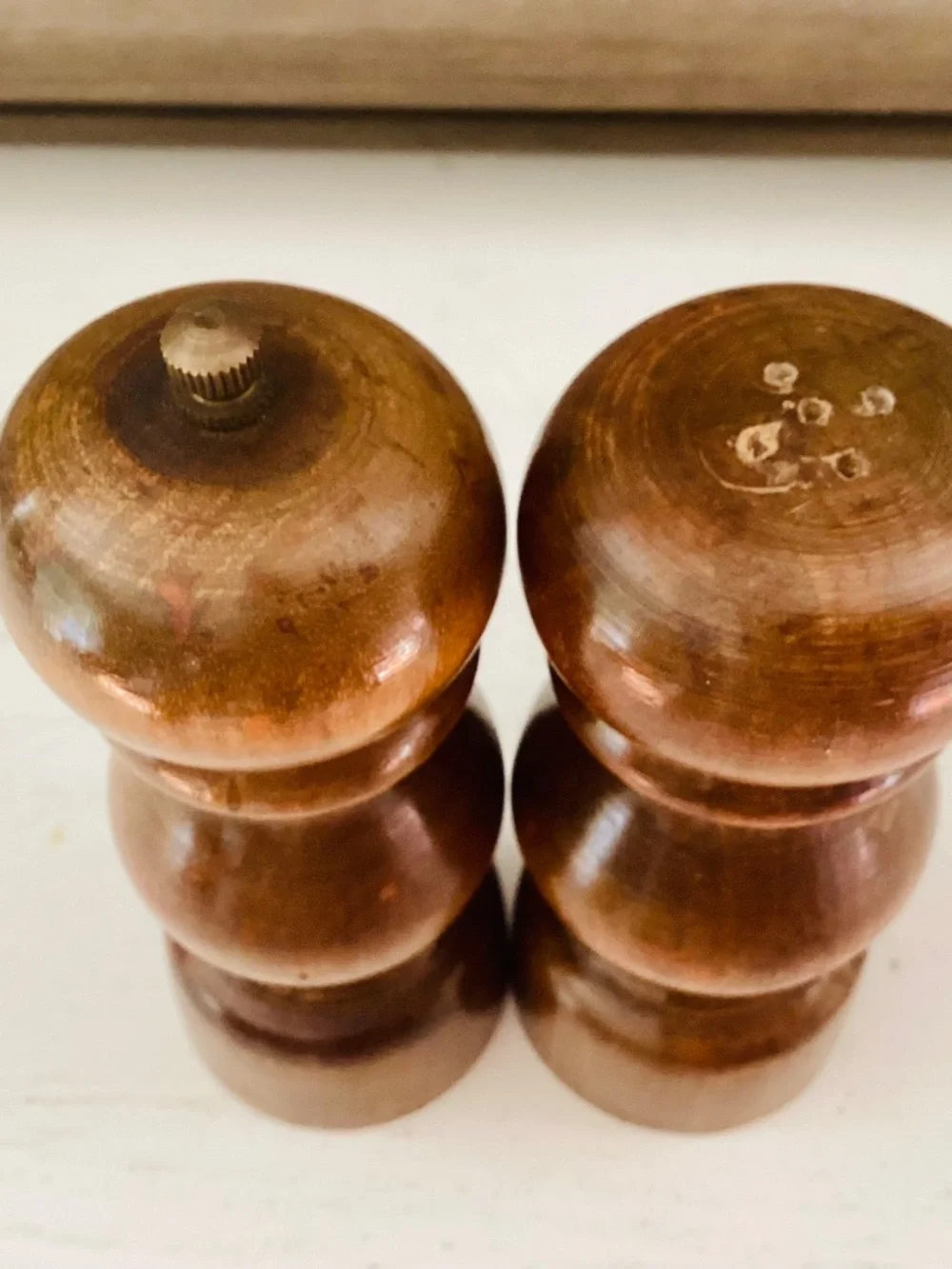 Vintage Turned Wood Salt Shaker & Pepper Mill MCM Rustic Cottagecore 5” Tall
